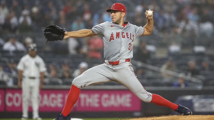 Aug 8, 2024; Bronx, New York, USA;  Los Angeles Angels starting pitcher Tyler Anderson (31) pitches in the first inning against the New York Yankees at Yankee Stadium. Mandatory Credit: Wendell Cruz-USA TODAY Sports