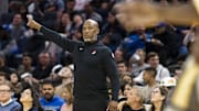 Oct 8, 2025; San Francisco, California, USA;  Portland Trail Blazers Head Coach Chauncey Billups gestures against the Golden State Warriors during the second quarter at Chase Center. Mandatory Credit: John Hefti-Imagn Images