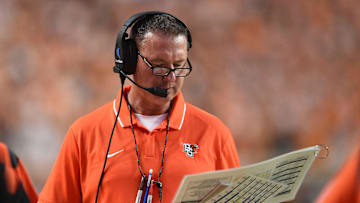 Bowling Green coach Scot Loeffler looks at the plays during a game.