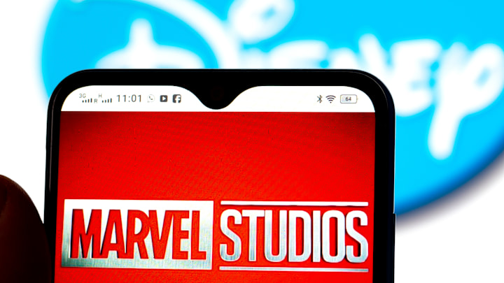 In this photo illustration, the Marvel Studios logo is seen...