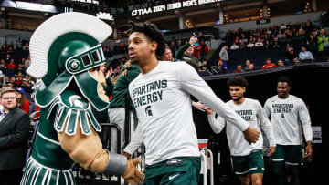 Michigan State guard A.J. Hoggard and teammates take the court before first half against Purdue at