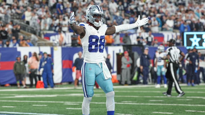 Sep 10, 2023; East Rutherford, New Jersey, USA; Dallas Cowboys wide receiver CeeDee Lamb (88) celebrates after a Cowboys during the second half against the New York Giants at MetLife Stadium. Mandatory Credit: Vincent Carchietta-USA TODAY Sports