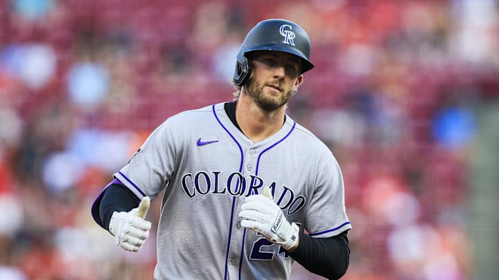 Jul 11, 2025; Cincinnati, Ohio, USA; Colorado Rockies third baseman Ryan McMahon (24) reacts after hitting a two-run home run in the fourth inning against the Cincinnati Reds at Great American Ball Park. Mandatory Credit: Katie Stratman-Imagn Images Jul 11, 2025; Cincinnati, Ohio, USA; Colorado Rockies third baseman Ryan McMahon (24) reacts after hitting a two-run home run in the fourth inning against the Cincinnati Reds at Great American Ball Park. Mandatory Credit: Katie Stratman-Imagn Images