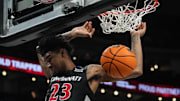 Bearcats Dillon Mitchell (23) scores during Game 2 of the 2025 Phillips 66 Big 12 Basketball Championship against the Iowa State Cyclones at the T-Mobile Center in Kansas City, Missouri on Wednesday March 12, 2025. Cyclones won the game with a final score of 76-56.