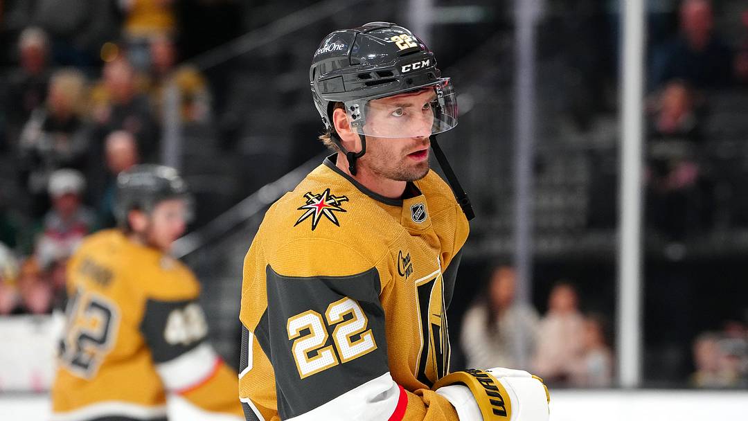 Mar 6, 2026; Las Vegas, Nevada, USA;Vegas Golden Knights right wing Cole Smith (22) warms up before a game against the Minnesota Wild at T-Mobile Arena. Mandatory Credit: Stephen R. Sylvanie-Imagn Images