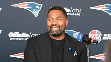 Jan 17, 2024; Foxborough, MA, USA; New England Patriots head coach Jerod Mayo addresses media at a