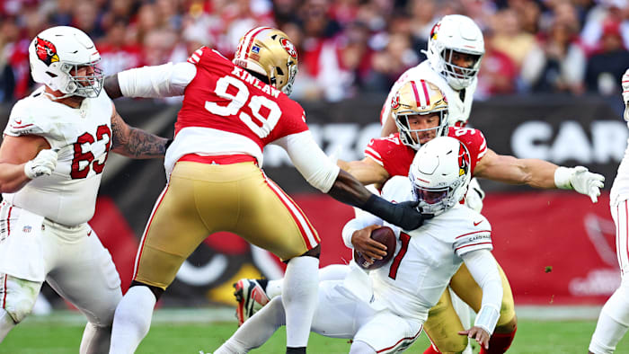 Dec 17, 2023; Glendale, Arizona, USA; San Francisco 49ers defensive tackle Javon Kinlaw (99) and