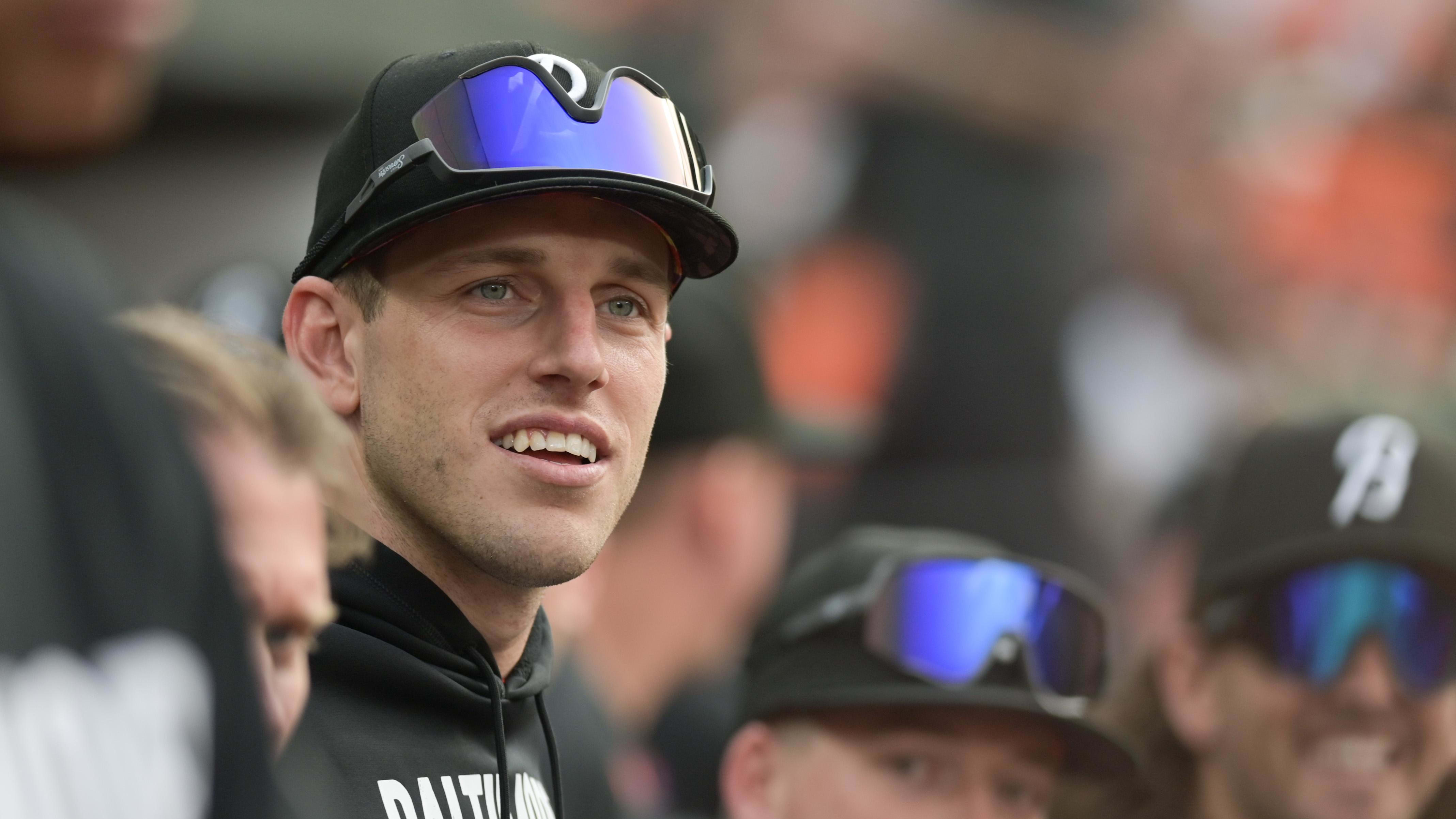 Jun 9, 2023; Baltimore, Maryland, USA;  Baltimore Orioles pitcher John  Means sits in the dugout