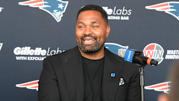 Jan 17, 2024; Foxborough, MA, USA; New England Patriots head coach Jerod Mayo addresses media