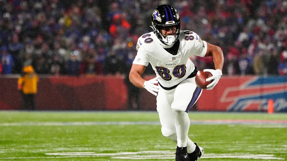 Baltimore Ravens tight end Isaiah Likely will miss a few weeks with an ankle injury suffered in training camp. | Gregory Fisher-Imagn Images