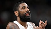 Feb 8, 2025; Dallas, Texas, USA; Dallas Mavericks guard Kyrie Irving (11) during the game between the Dallas Mavericks and the Houston Rockets at the American Airlines Center. Mandatory Credit: Jerome Miron-Imagn Images