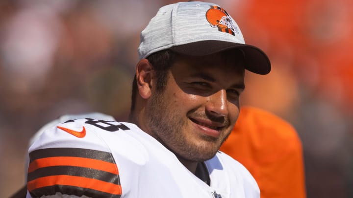 Aug 22, 2021; Cleveland, Ohio, USA; Cleveland Browns offensive tackle Jack Conklin (78) on the sideline during the fourth quarter against the New York Giants at FirstEnergy Stadium. Mandatory Credit: Scott Galvin-USA TODAY Sports