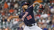  Washington Nationals relief pitcher Carl Edwards Jr. (58) throws against the Houston Astros in the tenth inning at Minute Maid Park.