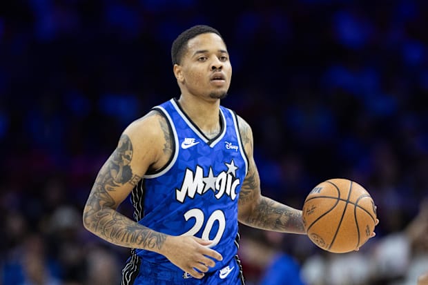 Orlando Magic guard Markelle Fultz dribbles the ball