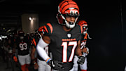 Aug 7, 2025; Philadelphia, Pennsylvania, USA; Cincinnati Bengals wide receiver Cole Burgess (17) in the tunnel against the Philadelphia Eagles at Lincoln Financial Field. 