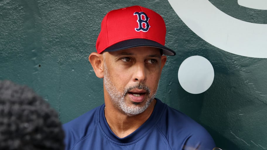 Boston Red Sox manager Cora talks to the media. | Tim Heitman-Imagn Images