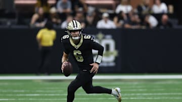 New Orleans Saints quarterback Tyler Shough (6) runs for a gain