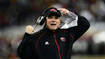 Dec. 26, 2012; Detroit, MI, USA;Western Kentucky Hilltoppers interim head coach Lance Guidry  on the sidelines in the second quarter of the 2012 Little Caesars Bowl against the Central Michigan Chippewas at Ford Field. Mandatory Credit: Andrew Weber-Imagn Images