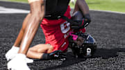 Oct 11, 2025; Cincinnati, Ohio, USA; Cincinnati Bearcats wide receiver Jeff Caldwell (9) catches a touchdown pass against the UCF Knights in the first half at Nippert Stadium. Mandatory Credit: Aaron Doster-Imagn Images