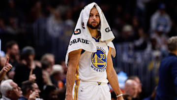 Dec 3, 2024; Denver, Colorado, USA; Golden State Warriors guard Stephen Curry (30) in the third quarter against the Denver Nuggets at Ball Arena. Mandatory Credit: Isaiah J. Downing-Imagn Images