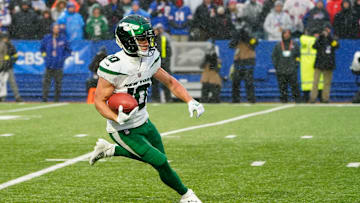Dec 11, 2022; Orchard Park, New York, USA; New York Jets wide receiver Braxton Berrios (10) against