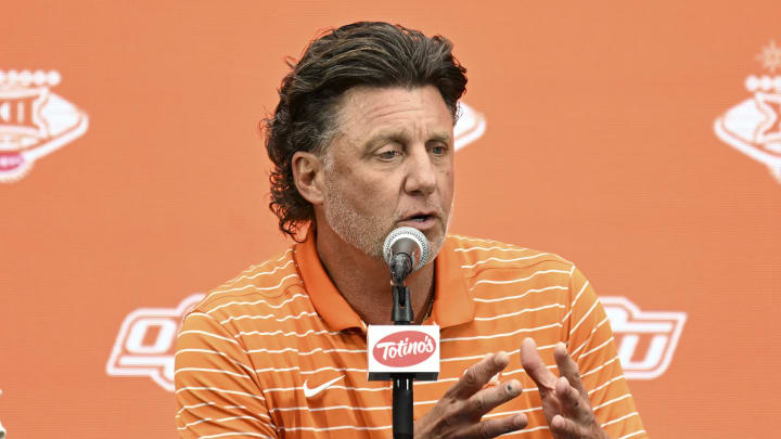 Oklahoma State head coach Mike Gundy announces a decision on whether to punish football star Ollie Gordon after his arrest. Oklahoma State head coach Mike Gundy announces a decision on whether to punish football star Ollie Gordon after his arrest.