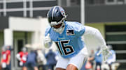 Jun 10, 2025; Nashville, TN, USA;  Tennessee Titans wide receiver Treylon Burks (16) does foot work drills during minicamp at Nissan Stadium. Mandatory Credit: Steve Roberts-Imagn Images