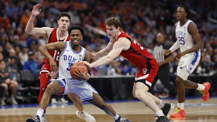 Mar 14, 2024; Washington, D.C., USA; Duke Blue Devils guard Jeremy Roach (3) drives to the basket as