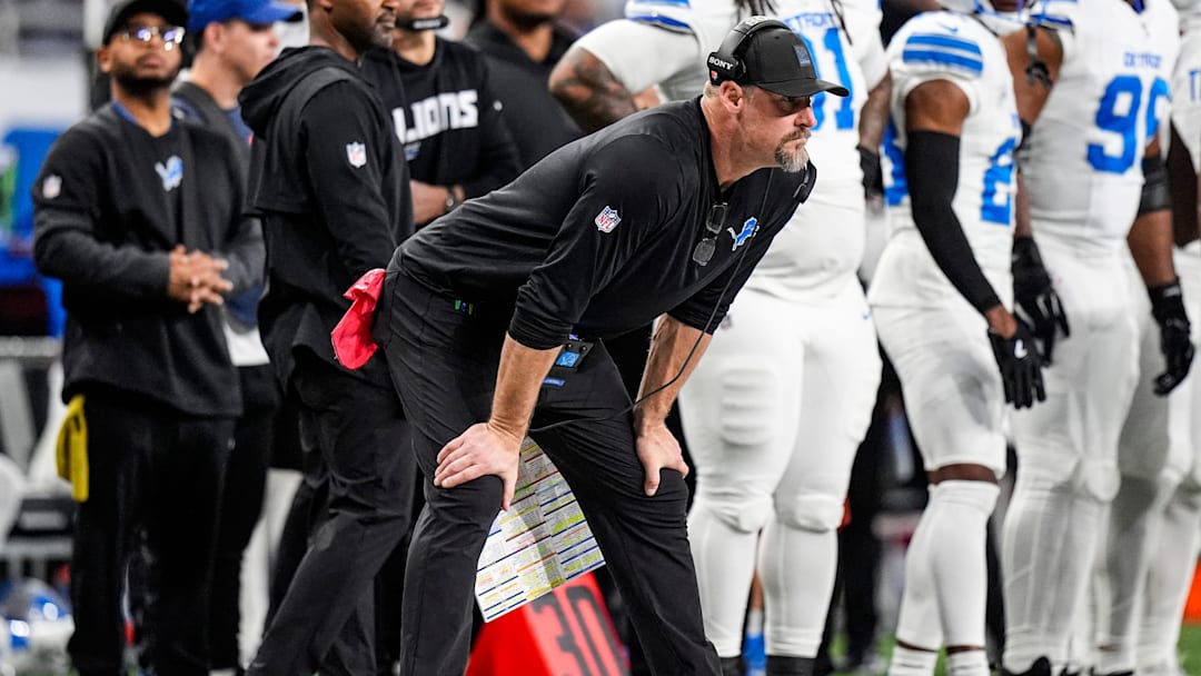Detroit Lions head coach Dan Campbell watches a play against Dallas Cowboys during the first half at Ford Field in Detroit on Thursday, Dec. 4, 2025.