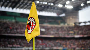 Corner flag bearing logo of AC Milan is seen prior to the...