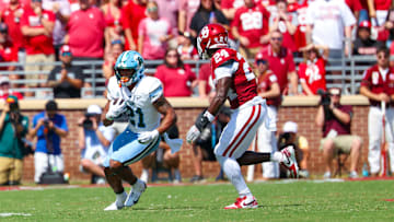 Boom the Sooners: Makhi Hughes runs for daylight at Oklahoma. In his two years at Tulane he ran for 1,932 yards AFTER contact. Mandatory Credit: Kevin Jairaj-Imagn Images