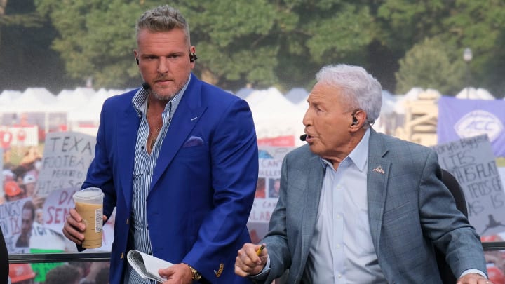 College GameDay was on campus at the University of Alabama for the matchup between the Alabama Crimson Tide and the Texas Longhorns Saturday, Sept. 9, 2023. Pat McAfee joins Lee Corso on set.