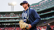Tampa Bay Rays pitcher Ryan Pepiot (44) walks to the mound to make a start against the Boston Red Sox at Fenway Park. 