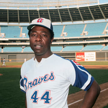 Atlanta Braves legend Hank Aaron poses for a photo.