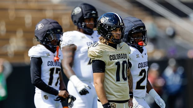 Colorado Buffaloes quarterback Julian Lewis (10) during the spring game at Folsom Field.