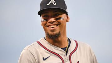 Aug 31, 2024; Philadelphia, Pennsylvania, USA; Atlanta Braves shortstop Orlando Arcia (11) before game against the Philadelphia Phillies at Citizens Bank Park. Mandatory Credit: Eric Hartline-Imagn Images