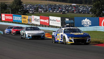 Aug 20, 2023; Watkins Glen, New York, USA; NASCAR Cup Series driver Chase Elliott (9) races during the Go Bowling at The Glen at Watkins Glen International.