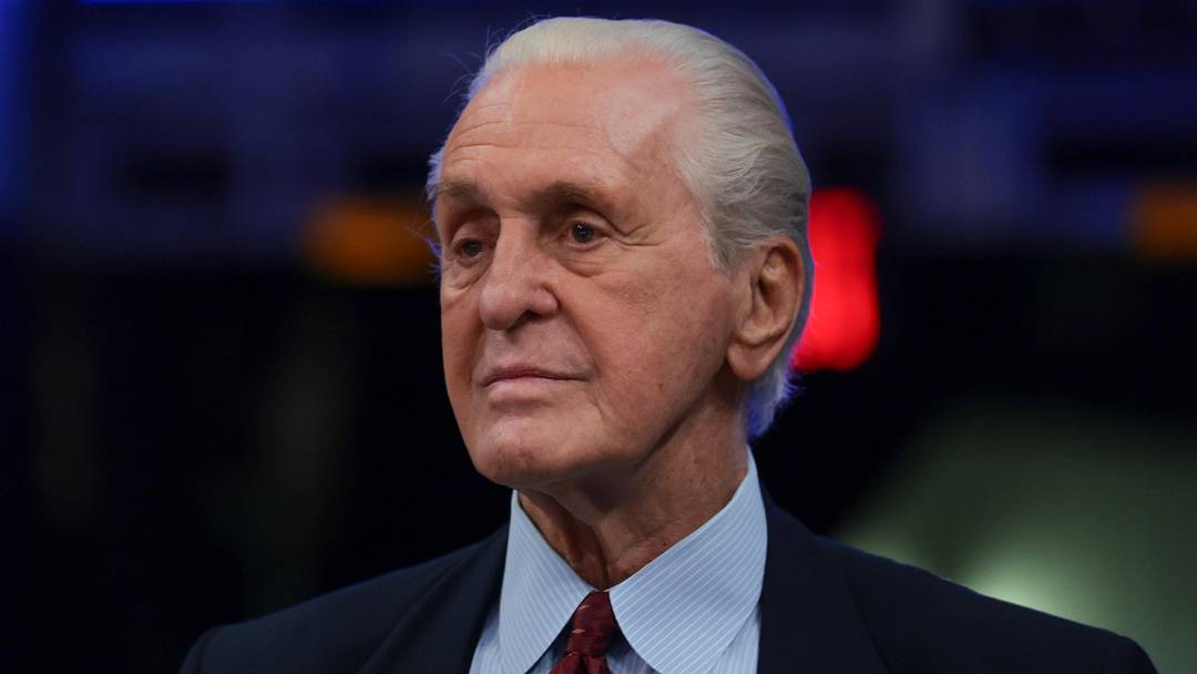 Apr 1, 2026; Miami, Florida, USA; Miami Heat president Pat Riley looks on after the game against the Boston Celtics at Kaseya Center. Mandatory Credit: Sam Navarro-Imagn Images