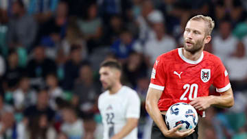 Konrad Laimer after his goal against Slovenia in the nations league