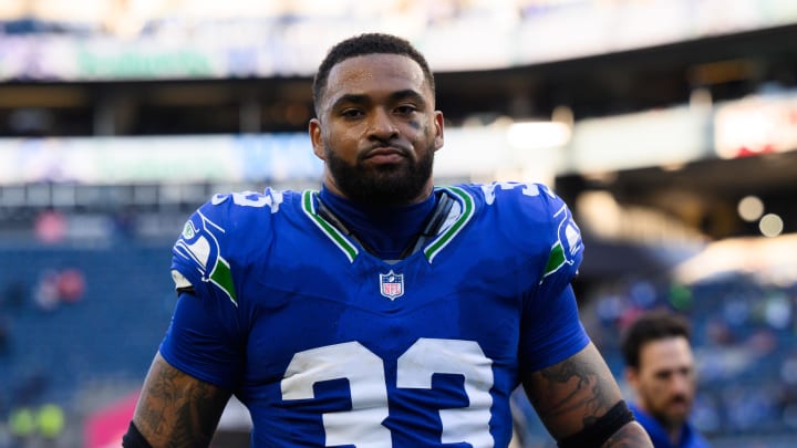 Oct 29, 2023; Seattle, Washington, USA; Seattle Seahawks safety Jamal Adams (33) after the game against the Cleveland Browns at Lumen Field. Mandatory Credit: Steven Bisig-USA TODAY Sports