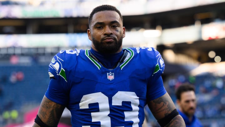 Oct 29, 2023; Seattle, Washington, USA; Seattle Seahawks safety Jamal Adams (33) after the game against the Cleveland Browns at Lumen Field. Mandatory Credit: Steven Bisig-USA TODAY Sports