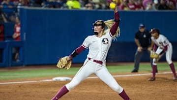 Jun 7, 2023; Oklahoma City, OK, USA;  Florida State Seminoles pitcher Makenna Reid (31) throws a