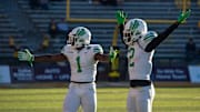 North Texas Mean Green throw their hands up in frustration during the third quarter of a football game against the Southern Miss Golden Eagles in Hattiesburg, Miss., on Saturday, Nov. 6, 2021.

North Texas At Southern Miss