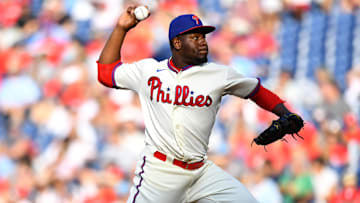 Aug 14, 2021; Philadelphia, Pennsylvania, USA; Philadelphia Phillies relief pitcher Hector Neris (50) throws a pitch in the seventh inning against the Cincinnati Reds at Citizens Bank Park.
