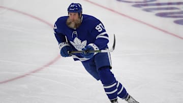 May 27, 2021; Toronto, Ontario, CAN;  Toronto Maple Leafs forward Joe Thornton (97) pursues the play against Montreal Canadiens in game five of the first round of the 2021 Stanley Cup Playoffs at Scotiabank Arena. Mandatory Credit: Dan Hamilton-Imagn Images