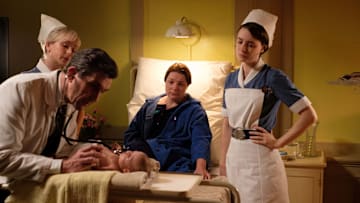 Picture Shows: Nurse Trixie Franklin (HELEN GEORGE), Dr Turner (STEPHEN McGANN), Betty Marwick (LISA ELLIS), Valerie Dyer (JENNIFER KIRBY)
