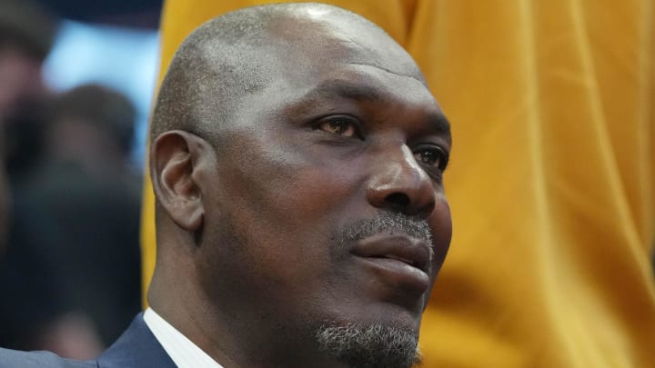 Feb 20, 2022; Cleveland, Ohio, USA; Hakeem Olajuwon in attendance before the 2022 NBA All-Star Game at Rocket Mortgage FieldHouse. Mandatory Credit: Kyle Terada-USA TODAY Sports