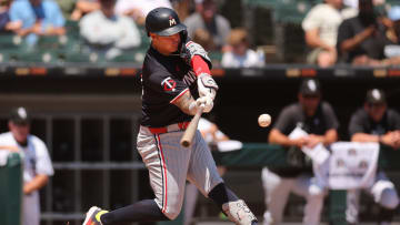 Minnesota Twins third baseman Jose Miranda left Sunday's game after getting hit in the head by a pitch.