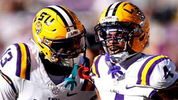 LSU defensive backs A.J. Haulcy, Mansoor Delane