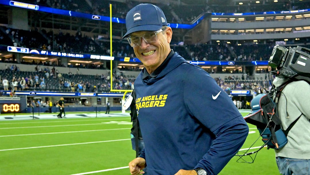Los Angeles Chargers head coach Jim Harbaugh. Los Angeles Chargers head coach Jim Harbaugh.